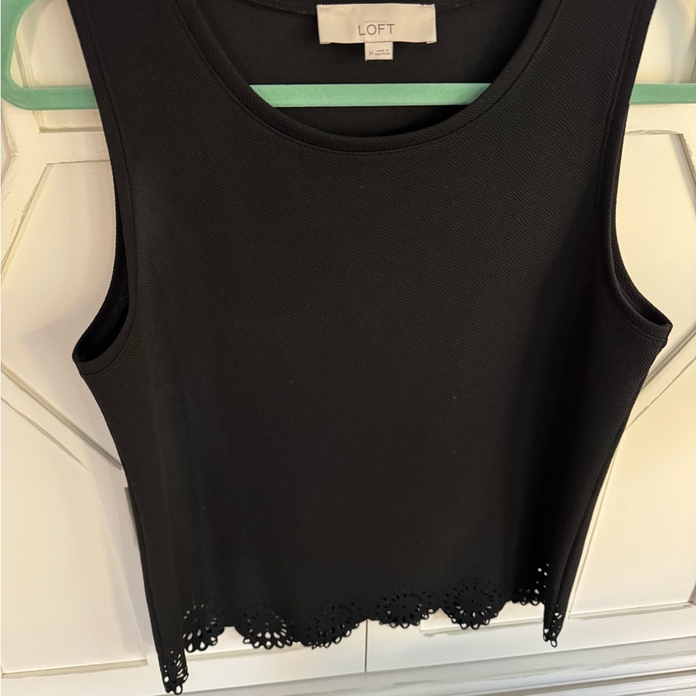 LOFT Black Laser-Cut Hem Tank Top